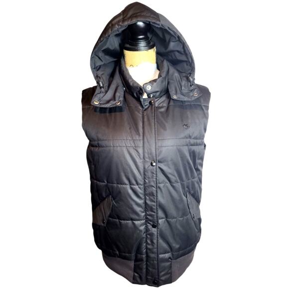 Lacoste Woman's Quilted Puffer Vest Full Zip Black Detachable Hood XL (46) - Picture 1 of 11